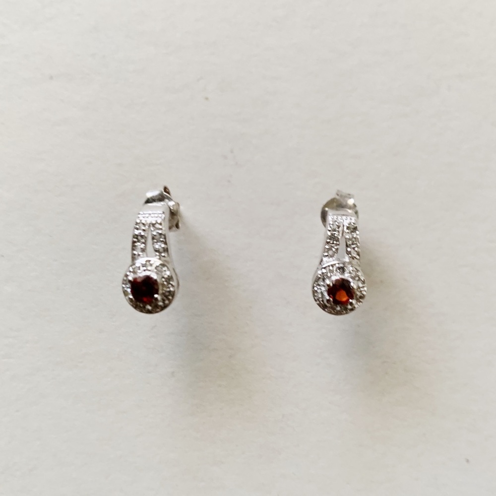 Garnet and Diamond Sterling Silver Earrings